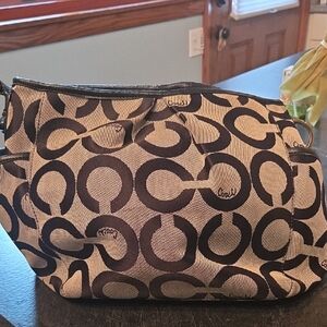 Coach Brown and Tan Signature Shoulder Bag